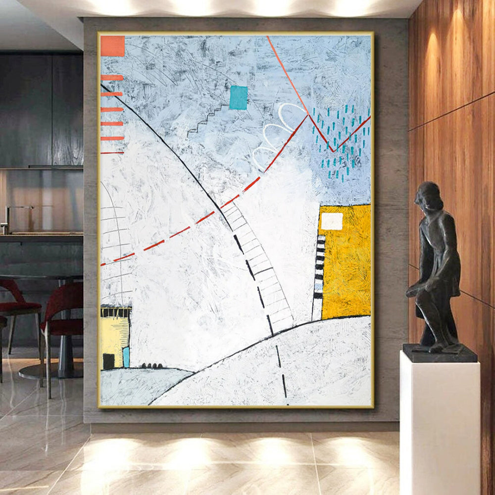 Hand Painted Art Multicolor Geometric Abstract Painting On Canvas HS821