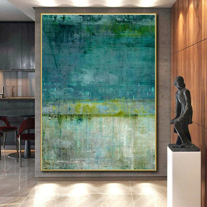 Hand Painted Art Teal and Green Textured Abstract Painting On Canvas HS798