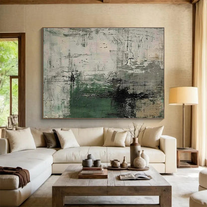 Acrylic Modern Art Paintings: Green and Neutral Textured Abstract Painting WB359