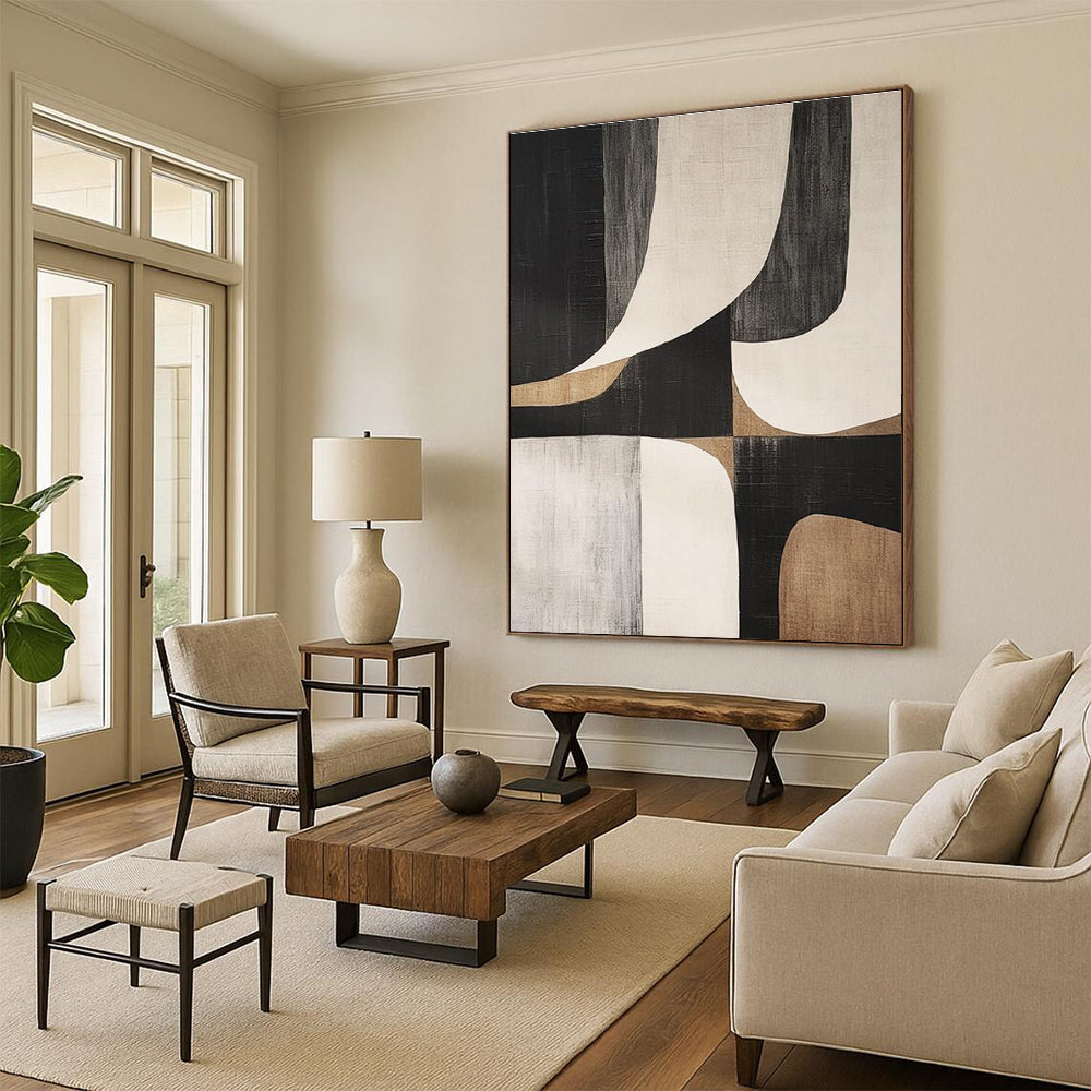 Acrylic Modern Art Paintings Black, Beige, and Gray Geometric Abstract Art HS764