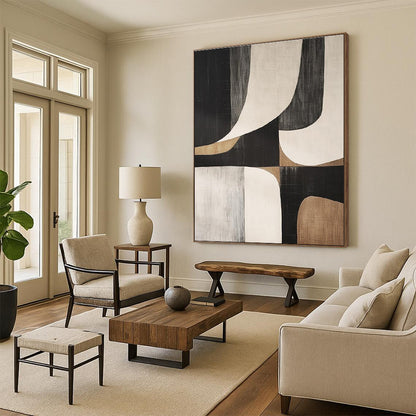 Acrylic Modern Art Paintings Black, Beige, and Gray Geometric Abstract Art HS764