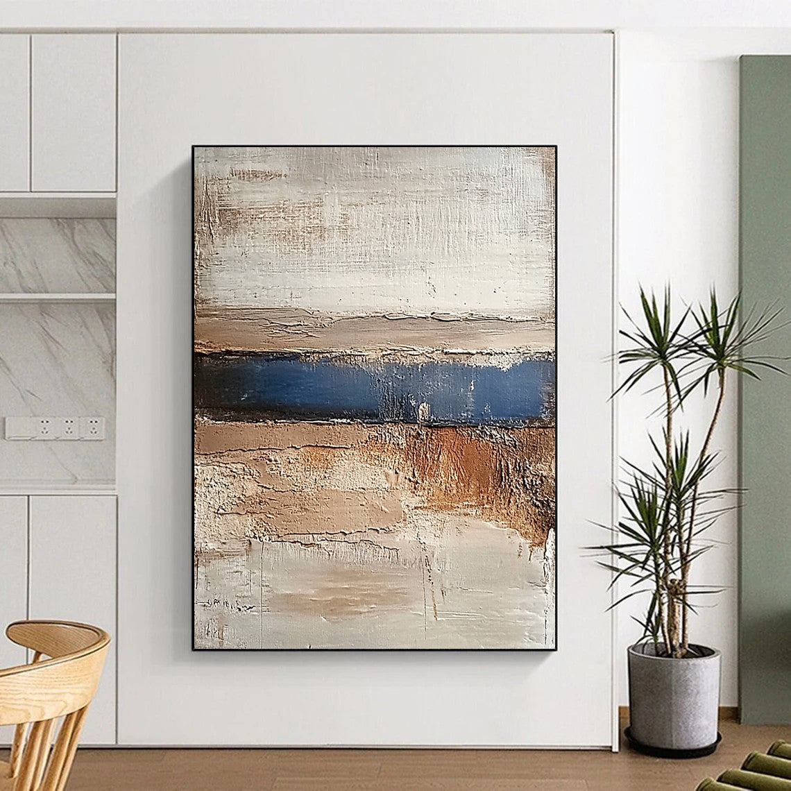 Handmade Art Neutral and Blue Textured Layered Abstract Art HS193