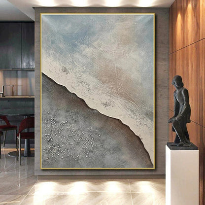Large Size Gray & Beige Textured Abstract Landscape Art HS408