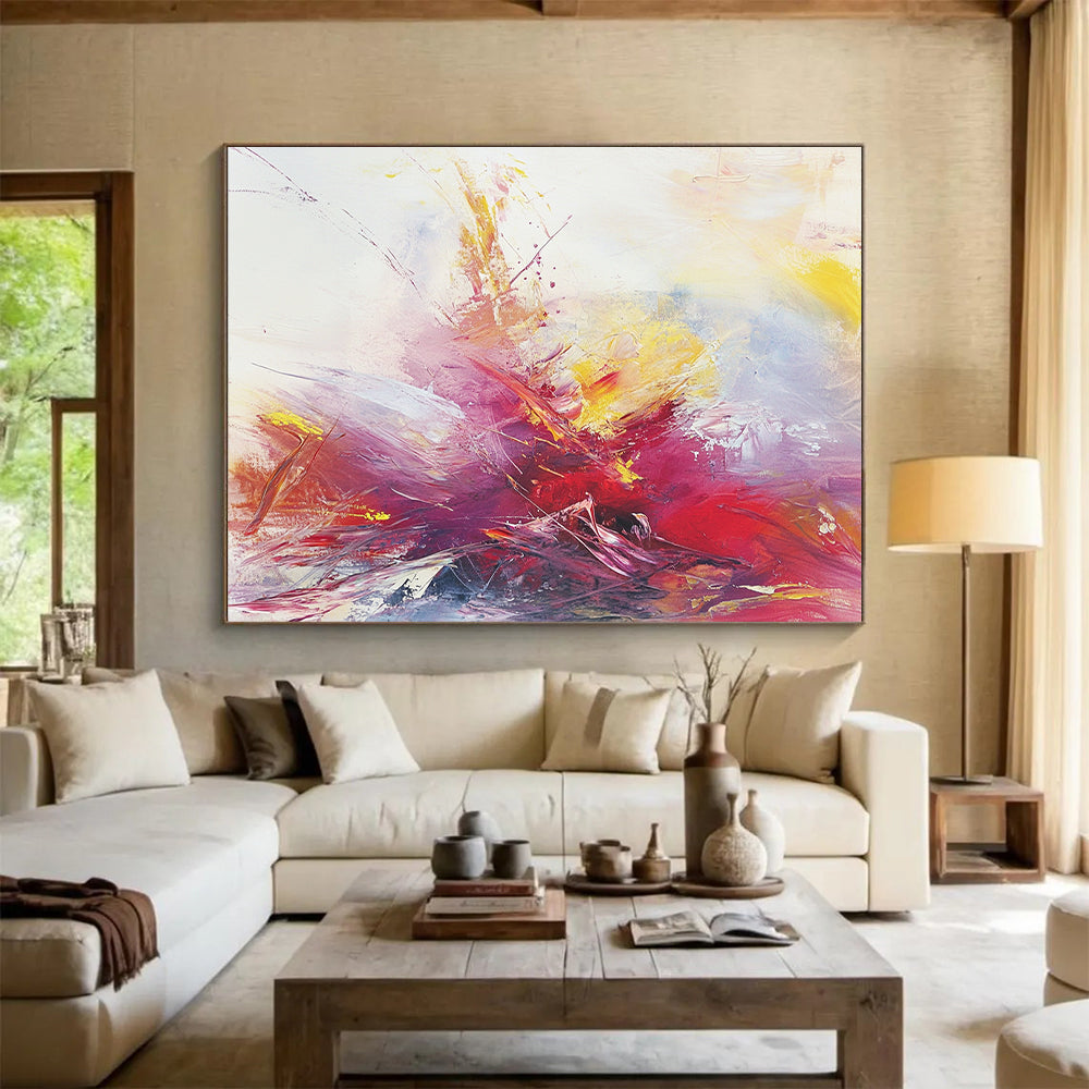 Oversized Abstract Wall Art Red, Yellow, and Purple Abstract Expressive Painting For Sale HS169