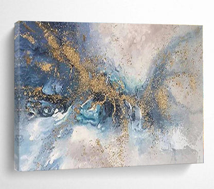 Big Size Blue, Gray and Gold Abstract Fluid Painting WB155
