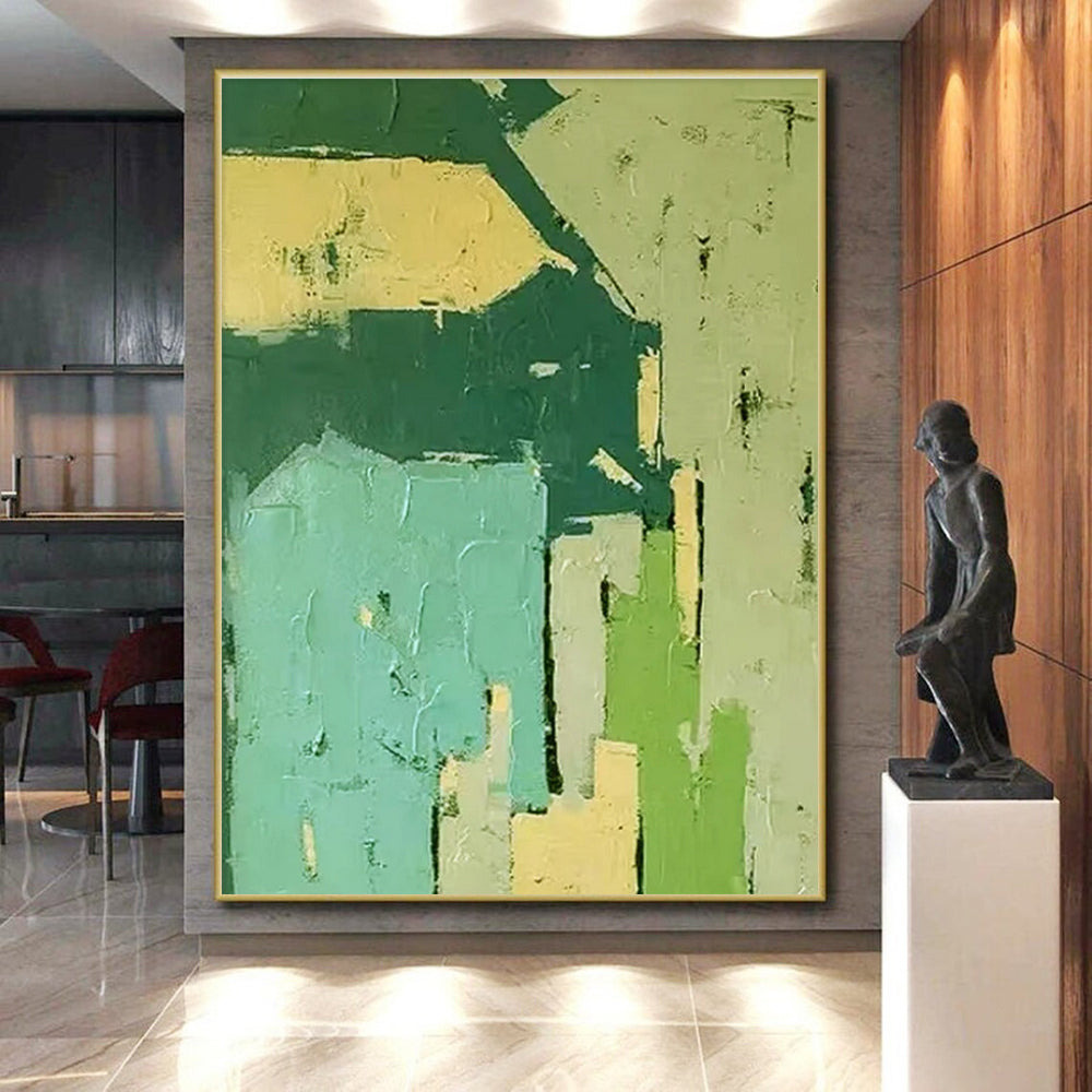 Acrylic Modern Art Paintings Green, Beige, and Teal Geometric Abstract Painting On Canvas HS799
