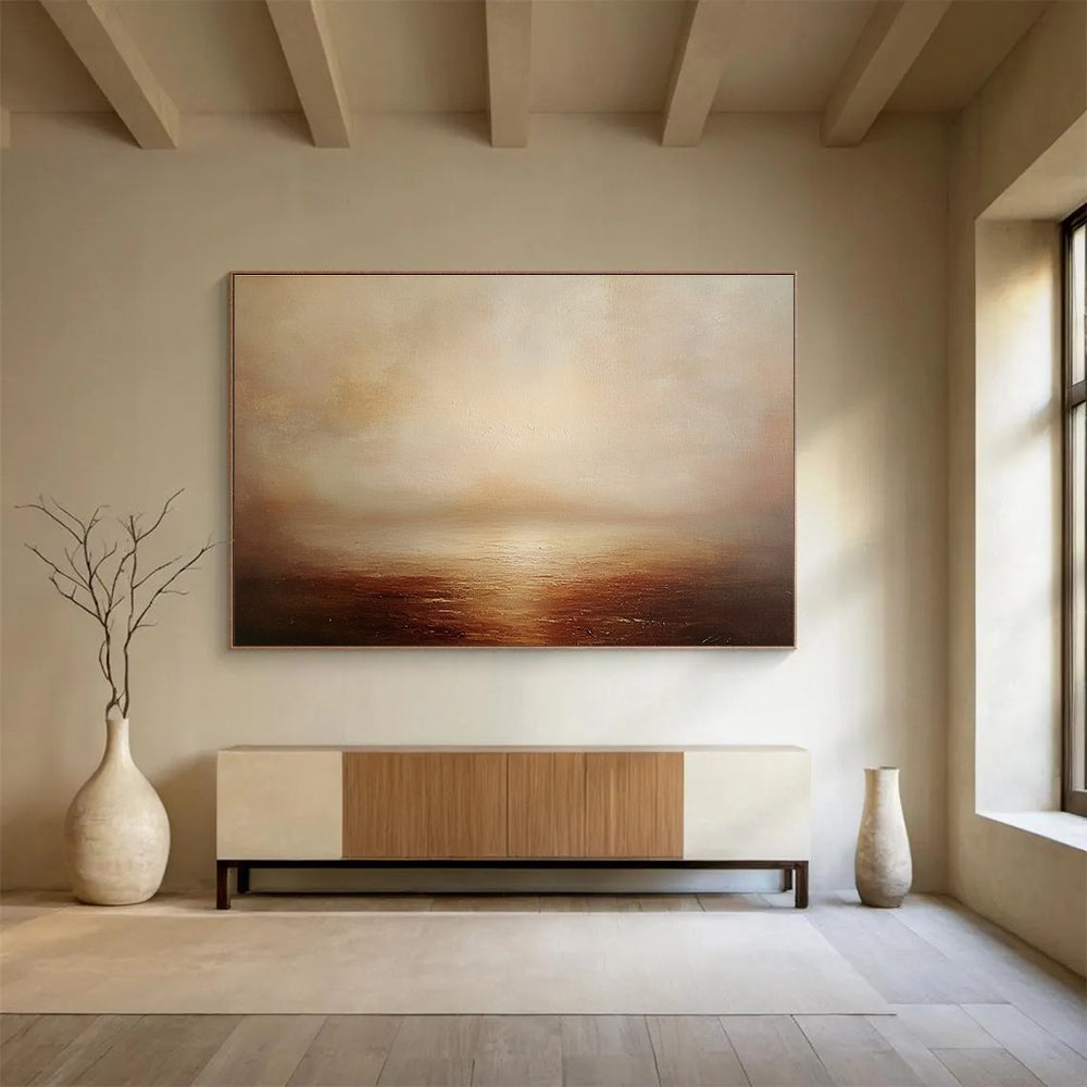 Contemporary Abstract Art with Beige, Brown and Light Orange Colors, Misty Sea Theme WB316