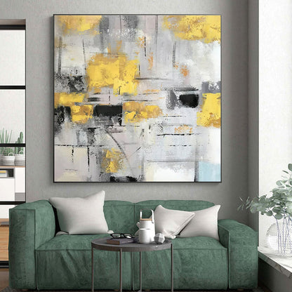 Unique Abstract Art Yellow, Gray, and Black Textured Abstract Art HS749