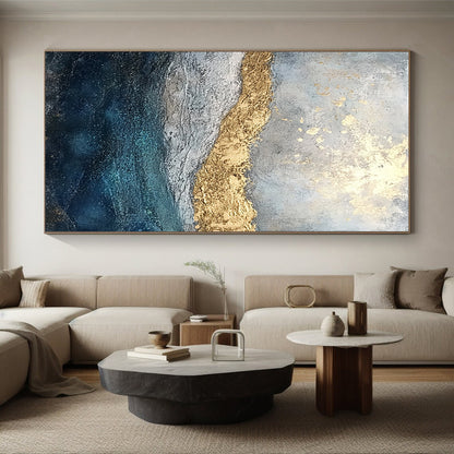 Hand Painting Gold Accent Ocean Abstract Art HS172