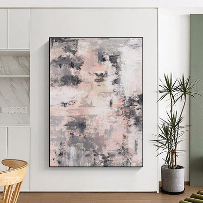 Handmade Art Pink, Gray & Black Textured Abstract, Minimalist Canvas Art HS293