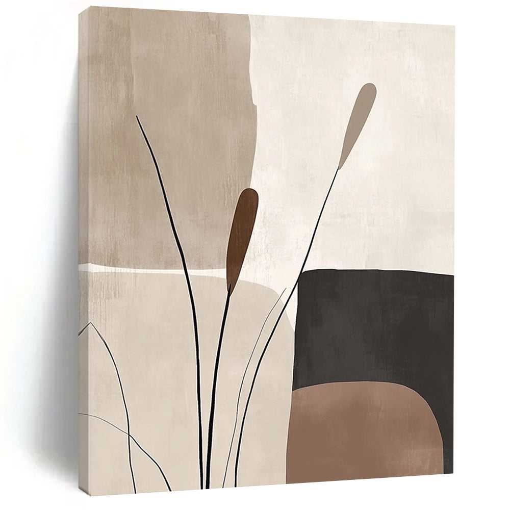 Handmade Art Beige, Brown, and Black Abstract Nature Painting For Sale HS135