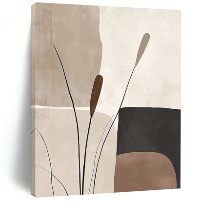 Handmade Art Beige, Brown, and Black Abstract Nature Painting For Sale HS135