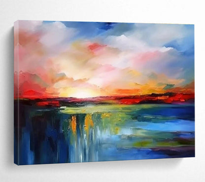 Hand Painted Art: Multicolor Sunset Landscape Abstract Painting WB369