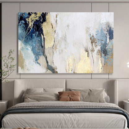 Blue, White, Gold Abstract Painting – Textured Acrylic Art WB042