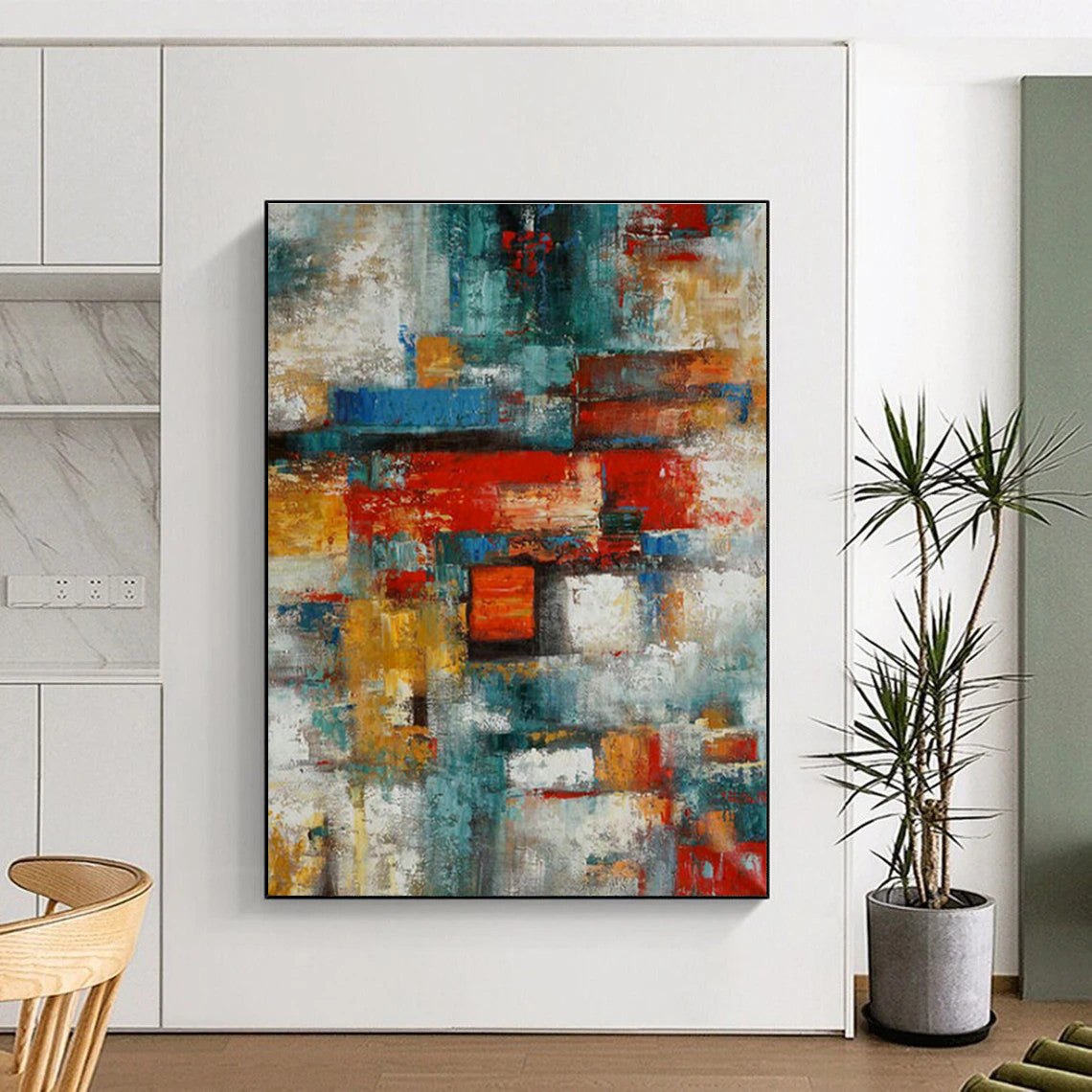 Hand Painted Art Multicolor Geometric Abstract Painting On Canvas HS771