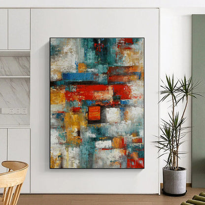 Hand Painted Art Multicolor Geometric Abstract Painting On Canvas HS771