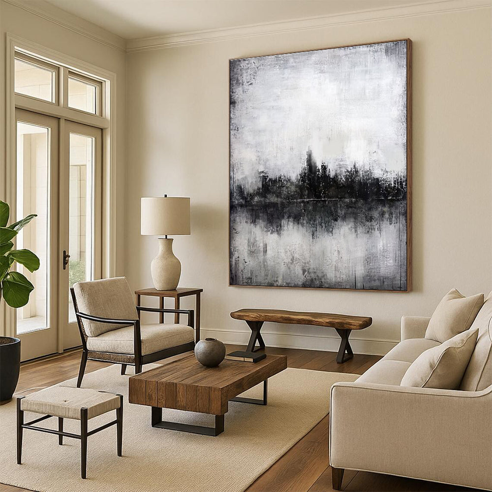 Acrylic Modern Art Paintings Gray and White Textured Abstract Landscape HS704