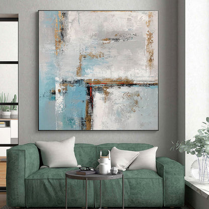 Unique Abstract Art Blue, White & Gold Textured Abstract, Large Contemporary Wall Art HS427
