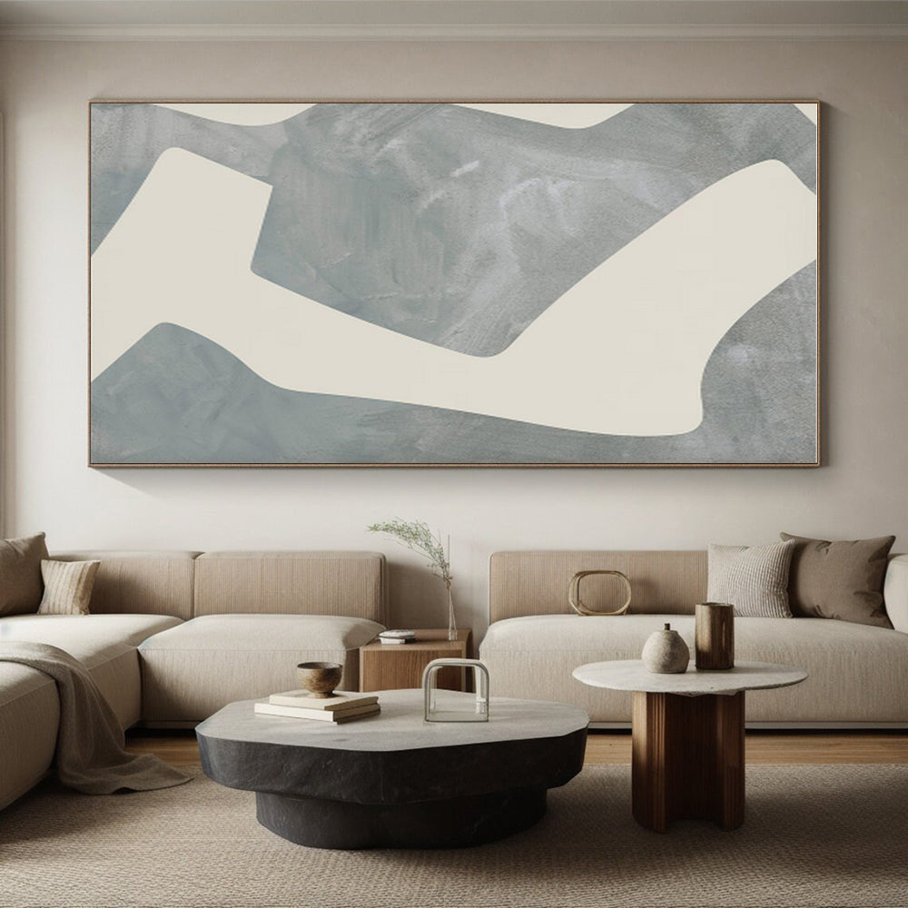Unique Abstract Art Gray & Beige Geometric Abstract, Large Contemporary Wall Art HS447