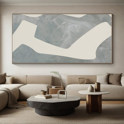 Unique Abstract Art Gray & Beige Geometric Abstract, Large Contemporary Wall Art HS447