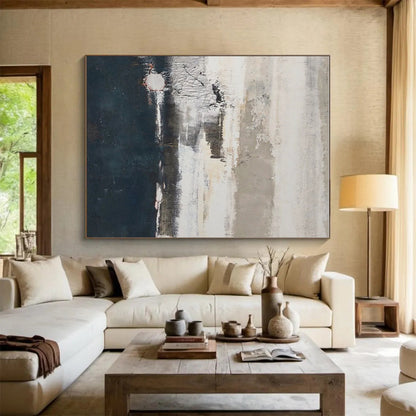 Unique Abstract Art Gray & Black Textured Abstract, Large Contemporary Wall Art HS322