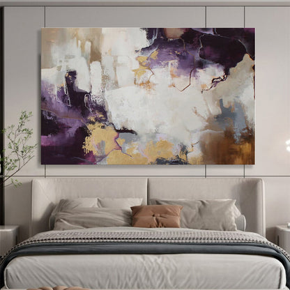 Purple, White, Gold Abstract Painting – Dynamic Acrylic Art WB045