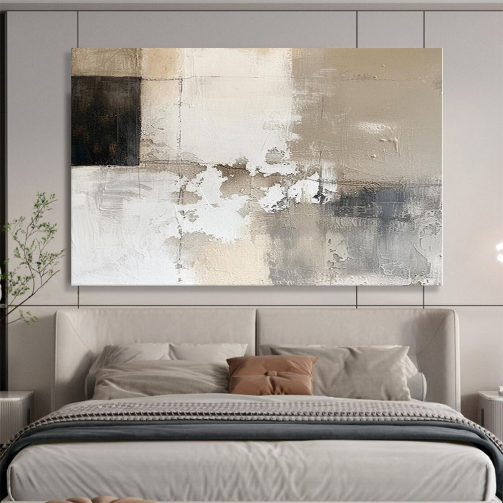 Big Size Beige, Gray and Black Abstract Textured Painting WB111