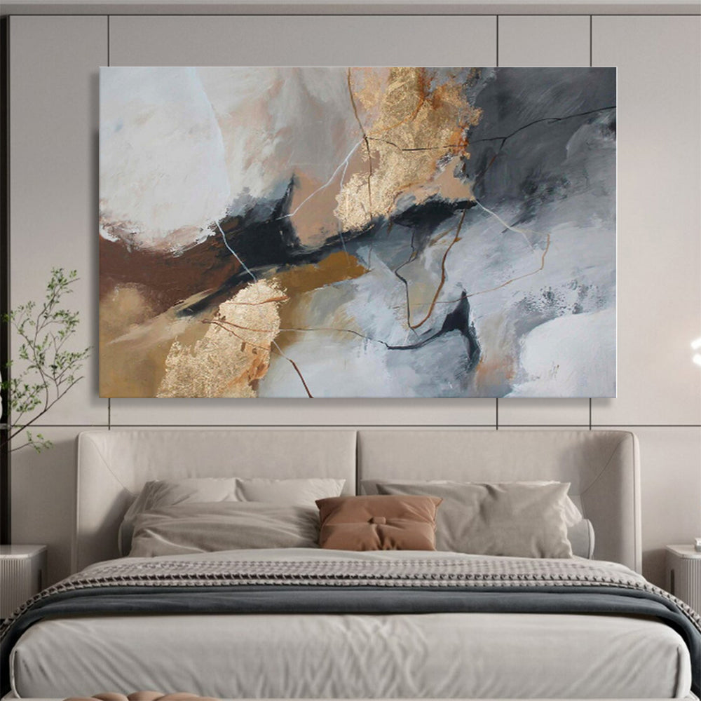 Gray, Brown, Gold Abstract Painting – Artistic Acrylic Composition WB046