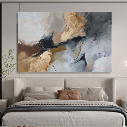 Gray, Brown, Gold Abstract Painting – Artistic Acrylic Composition WB046