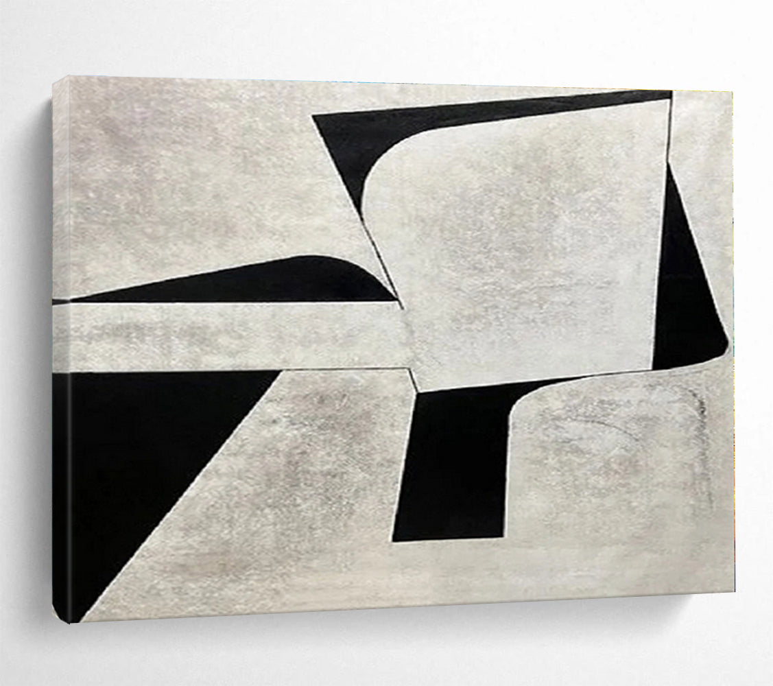 Huge Size Black and Gray Abstract Geometric Painting WB117