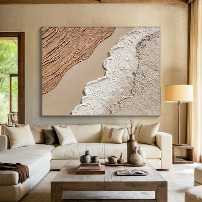 Hand-Painted Beige, Brown, and White Textured Layered Abstract Painting For Sale HS024