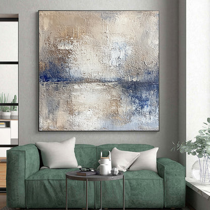 Hand Painted Art Beige and Blue Abstract Textured Landscape Painting For Sale HS123