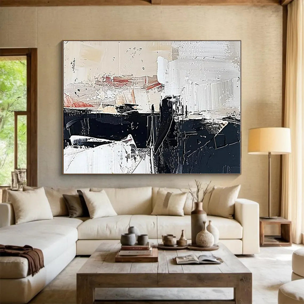 Cool Abstract Paintings Black, White, and Beige Dynamic Abstract Painting On Canvas HS820