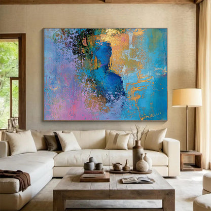 Huge Size Blue, Purple, Gold, and Pink Abstract Figural Art - Acrylic Painting WB278