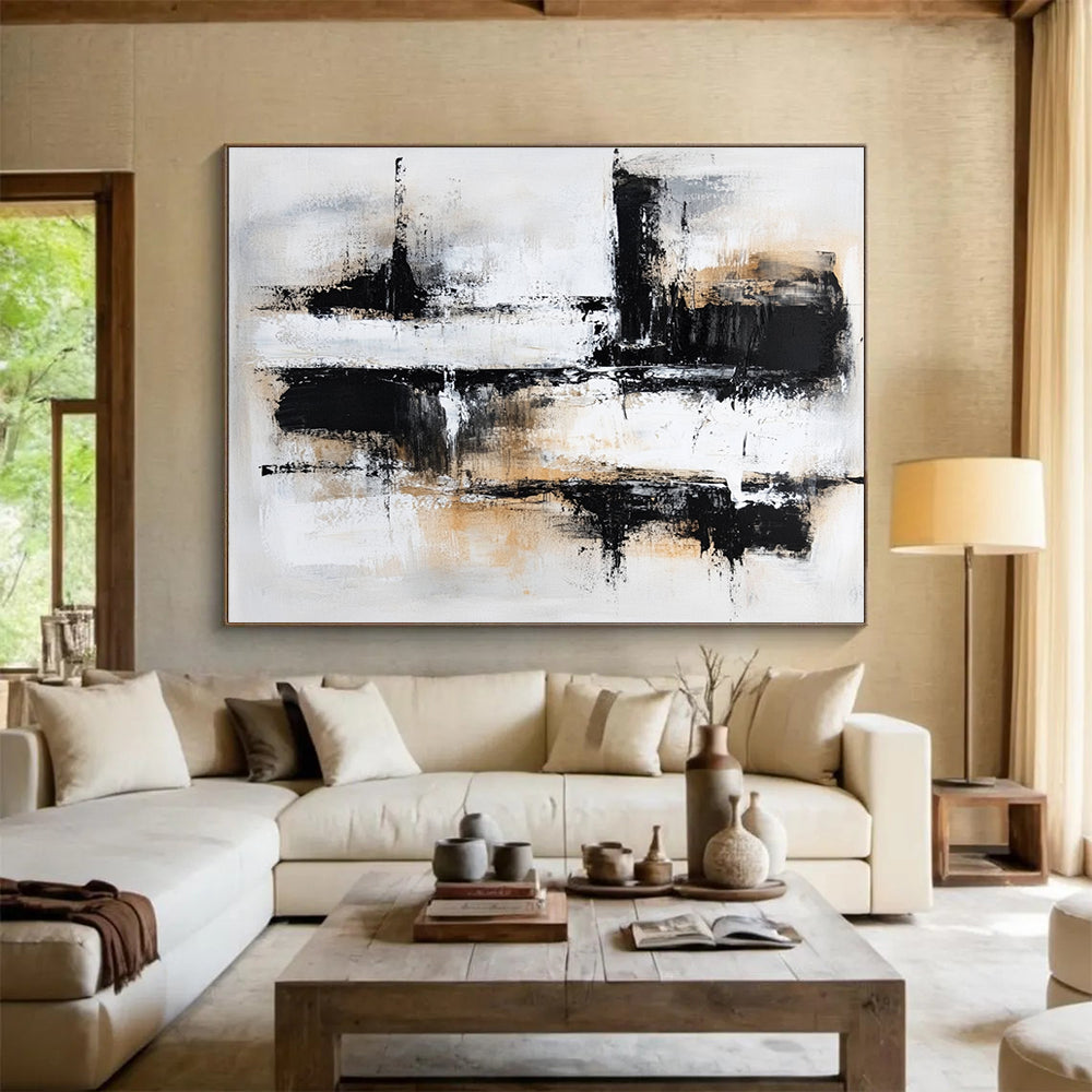 Contemporary Abstract Art with Black, White and Beige Colors, Urban Abstract Theme WB306