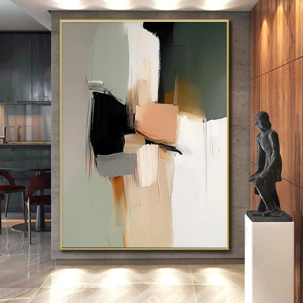 Unique Abstract Art Neutral Tones with Black and Peach Accents Abstract Art HS622