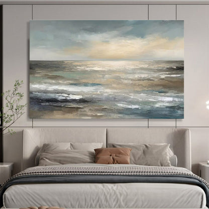 Hand Paintings: Blue Grey and Beige Coastal Sunset Abstract Painting WB350