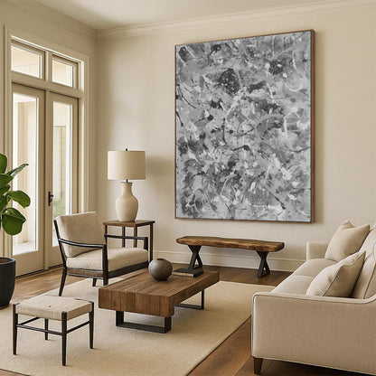Unique Abstract Art Gray Splatter Abstract, Large Contemporary Wall Art HS459