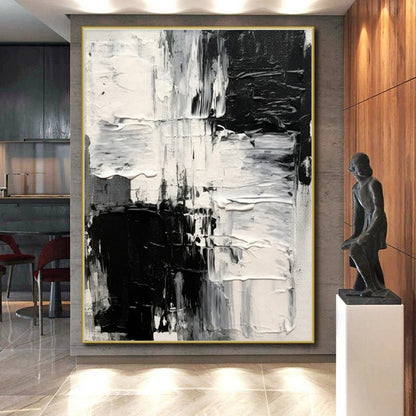 Minimalist Canvas Art Black and White Textured Abstract Art HS733