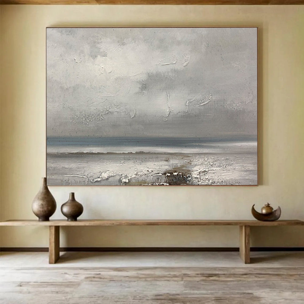Horizontal Gray Textured Seaside Abstract Painting WB231
