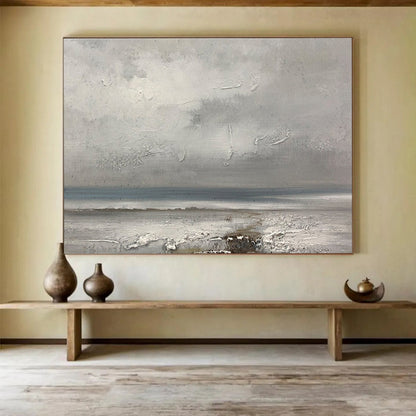 Horizontal Gray Textured Seaside Abstract Painting WB231