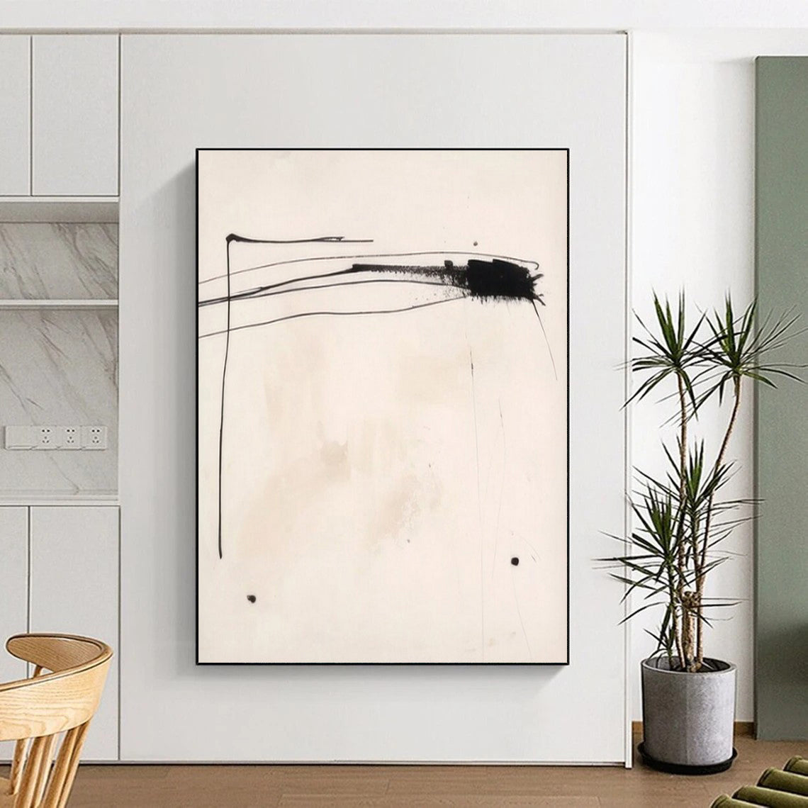 Minimalist Canvas Art Black and White Linear Abstract Art HS663