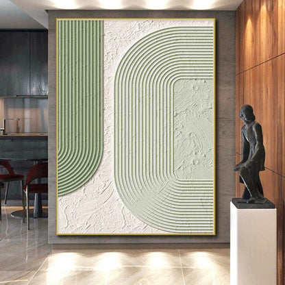 Huge Size Green and White Abstract Geometric Shape Painting For Sale HS078