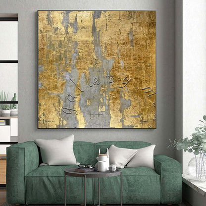 Unique Abstract Art Gold and Gray Textured Abstract Painting HS606