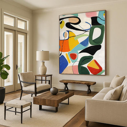 Hand-Painted Gaint Canvas Art with Multicolor Geometric Shapes - Modern Art Acrylic HS535