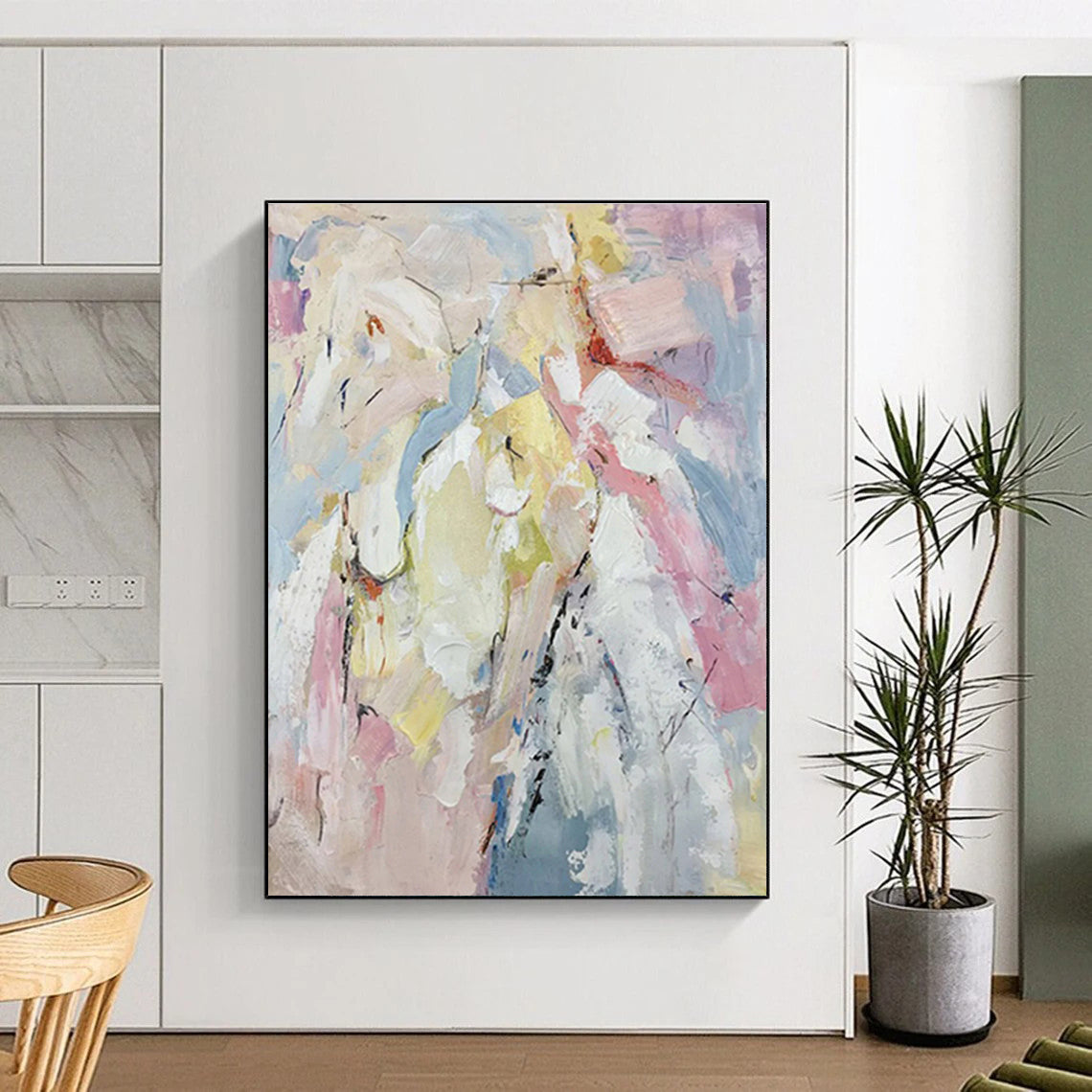 Unique Abstract Art Multicolor Gestural Abstract, Large Contemporary Wall Art HS420