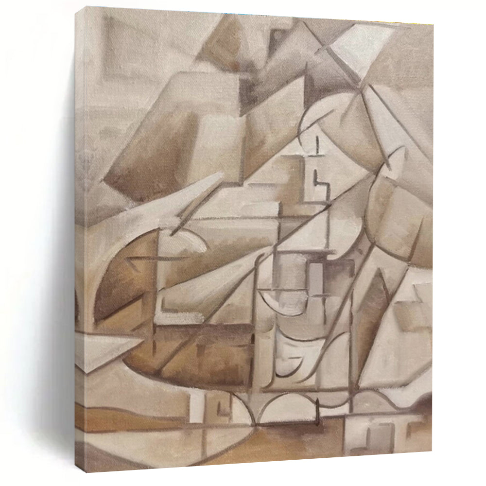 Gaint Canvas Art Beige Geometric Abstract, Oversized Abstract Wall Art HS438