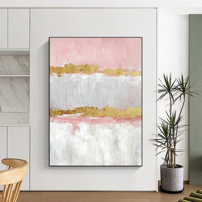 Hand-Painted Pink & Gold Textured Abstract, Acrylic Modern Art Painting HS347
