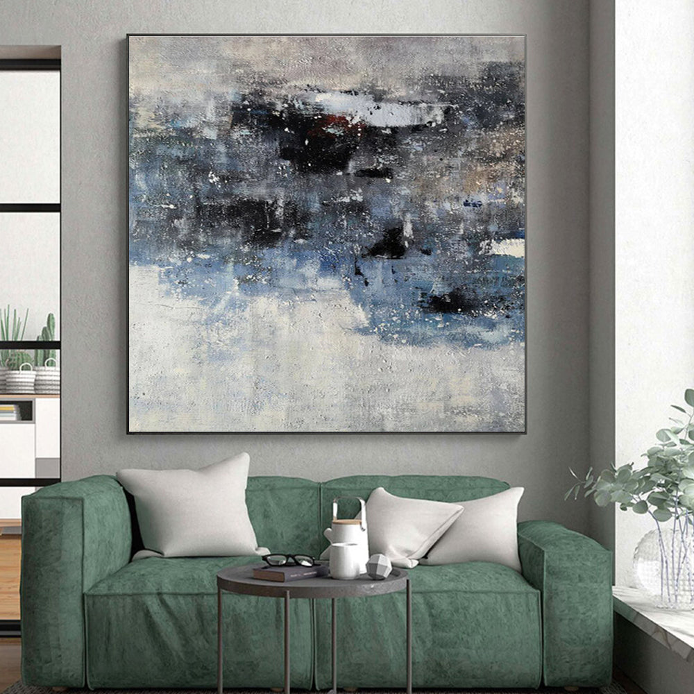 Handmade Art Gray & Blue Textured Abstract, Minimalist Canvas Art HS419