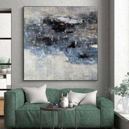 Handmade Art Gray & Blue Textured Abstract, Minimalist Canvas Art HS419